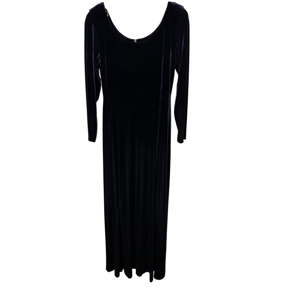 Night Way Collections Black Velvet Maxi Dress Long Sleeve Scoop Neck Size 10